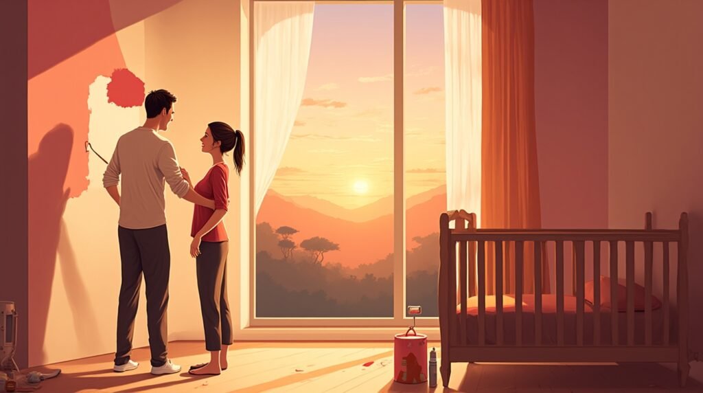 des parents thai repeignent ls murs d'une chambre de bébé