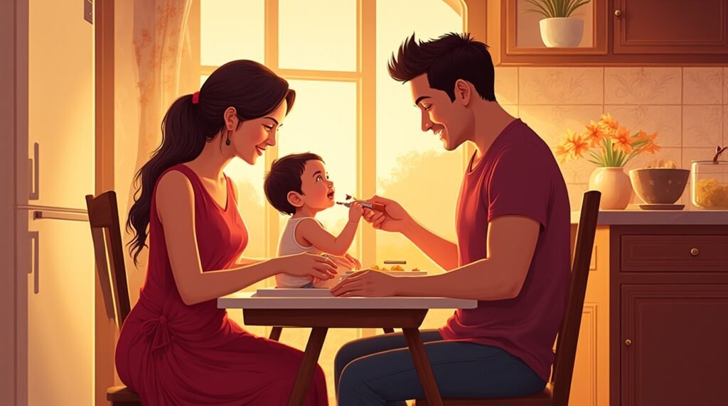 des parents thai donnent à manger à leur bébé