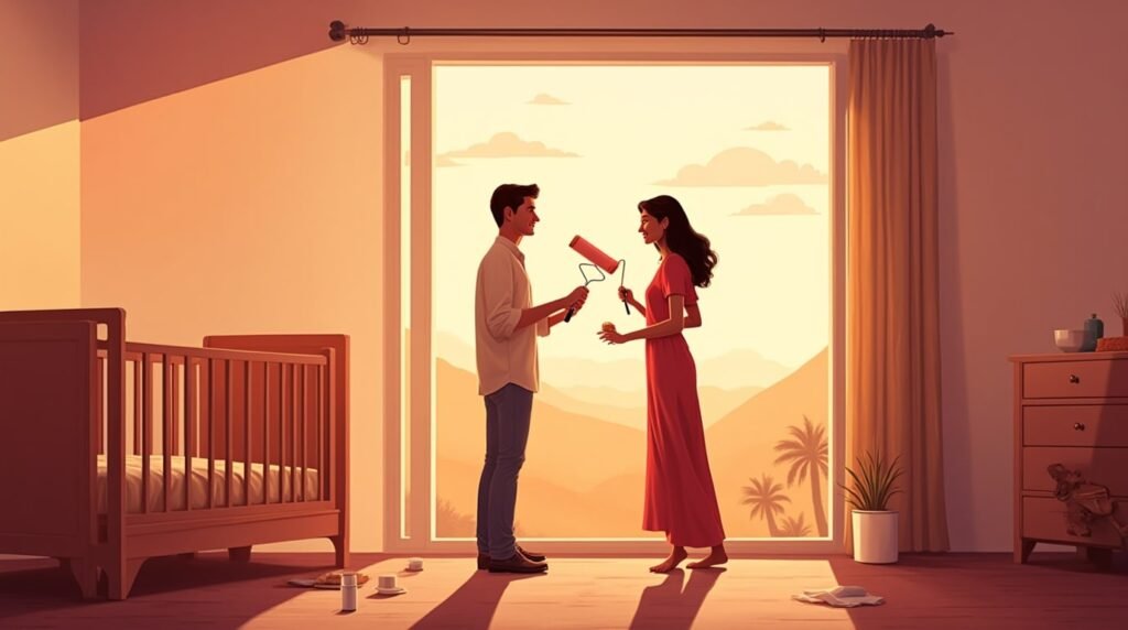 des parent tunisien peignent la chambre de bébé