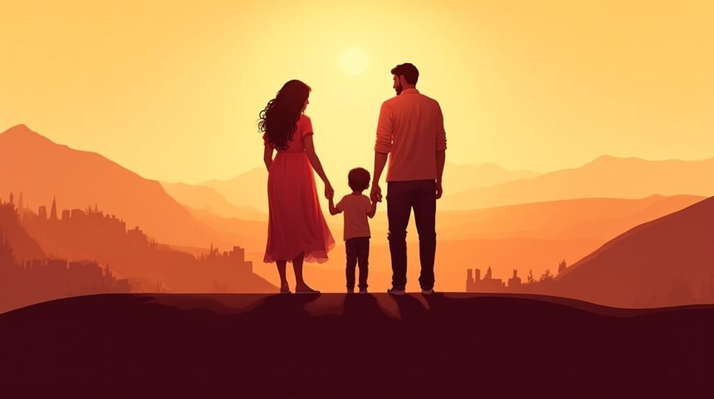 Une famille tunisienne se tient la main