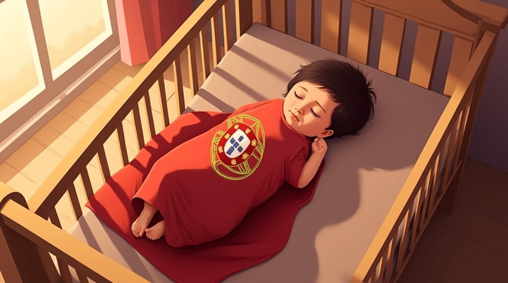 un bébé avec des drap portugais dort dans son lit