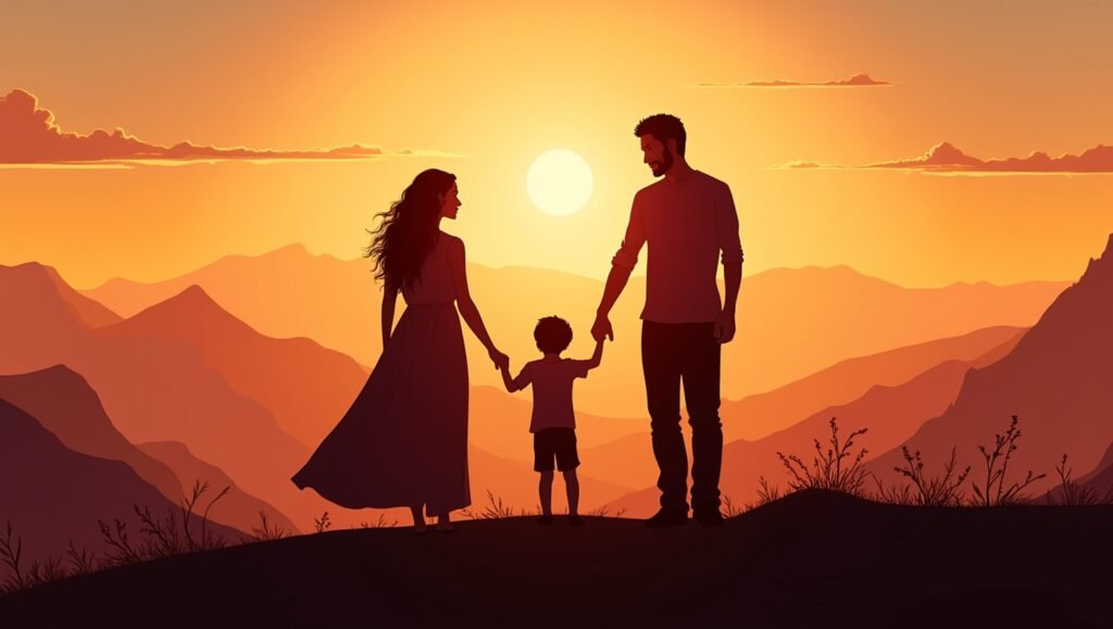 Deux parents thaï qui tienne la main de leur garçon