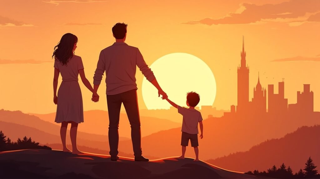 des parents scandinaves tiennent la main de leur petit garçon
