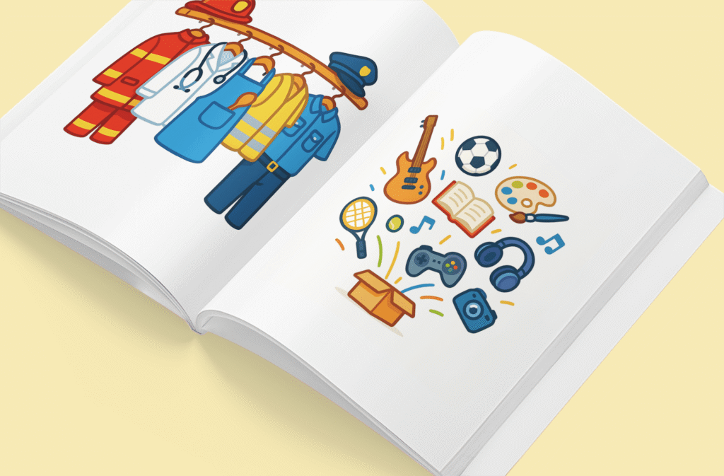 un livre avec les photos des thématiques présente sur FamiliCosm