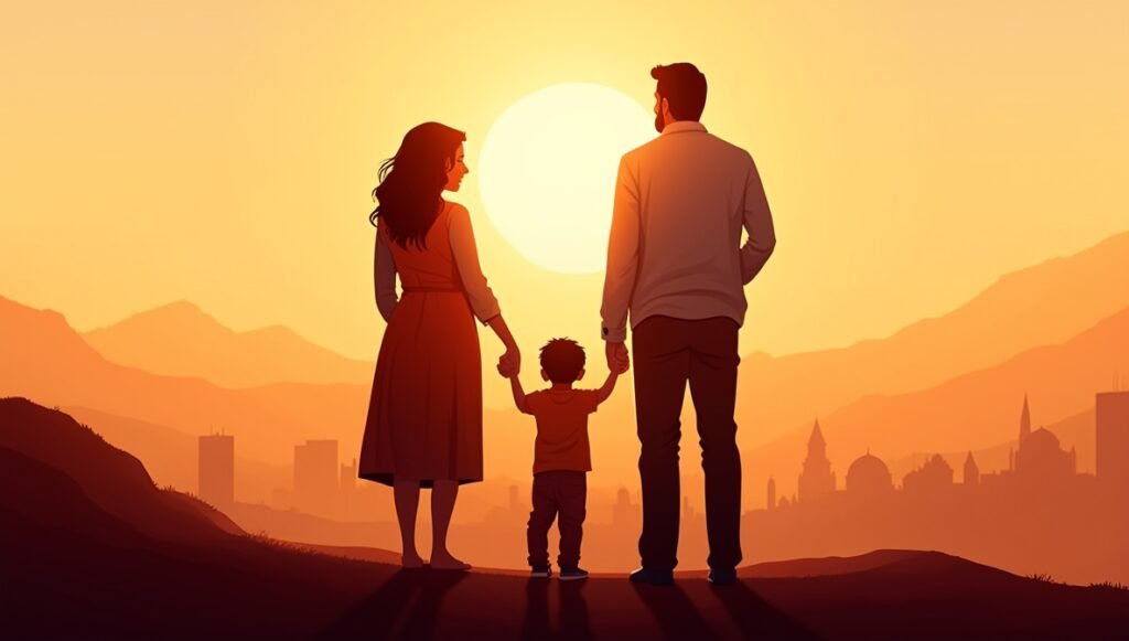 une famille iranienne sur une coline