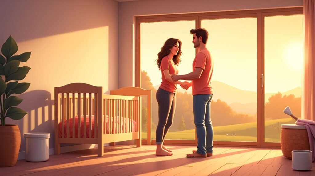 Un couple écossais aménage la chambre de leur bébé avec des plaids chauds, des jouets en feutre faits main, des illustrations de cerfs rouges et un mobile tournant orné de nuages, de lunes et de chardons en laine.