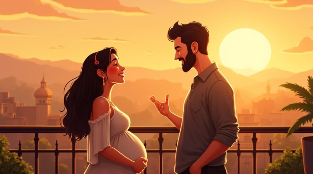 une mere enceinte et un future papa mexicain sur un balcon à acapulco